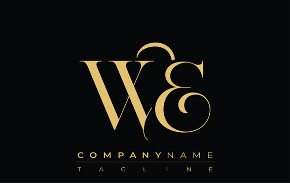 WE Abstract Creative Jewelry Logo. A stylish logo featuring golden monogram initials in an elegant and modern typography, perfect for branding