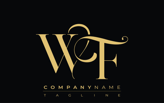 WF Abstract Creative Jewelry Logo. A stylish logo featuring golden monogram initials in an elegant and modern typography, perfect for branding