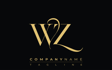 Poster - WZ Abstract Creative Jewelry Logo. A stylish logo featuring golden monogram initials in an elegant and modern typography, perfect for branding
