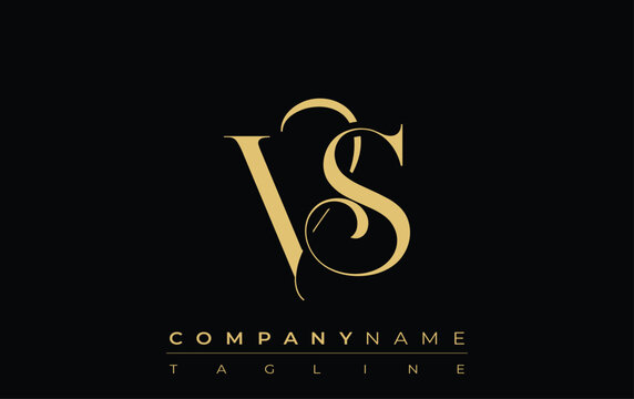 VS Abstract Creative Jewelry Logo. A stylish logo featuring golden monogram initials in an elegant and modern typography, perfect for branding