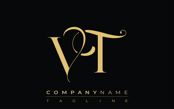 VT Abstract Creative Jewelry Logo. A stylish logo featuring golden monogram initials in an elegant and modern typography, perfect for branding