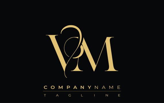 VM Abstract Creative Jewelry Logo. A stylish logo featuring golden monogram initials in an elegant and modern typography, perfect for branding
