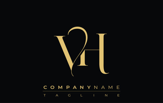 VH Abstract Creative Jewelry Logo. A stylish logo featuring golden monogram initials in an elegant and modern typography, perfect for branding