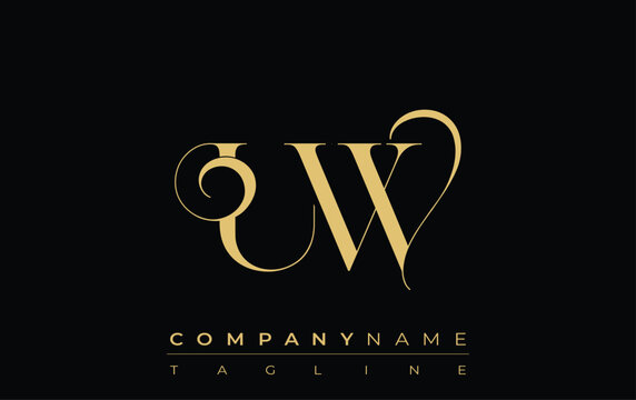 UW Abstract Creative Jewelry Logo. A stylish logo featuring golden monogram initials in an elegant and modern typography, perfect for branding