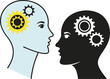 © JOLY - Vector art of two heads with gears representing thinking isolated on white background