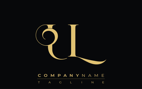 UL Abstract Creative Jewelry Logo. A stylish logo featuring golden monogram initials in an elegant and modern typography, perfect for branding