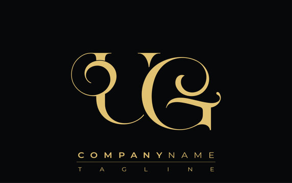 UG Abstract Creative Jewelry Logo. A stylish logo featuring golden monogram initials in an elegant and modern typography, perfect for branding