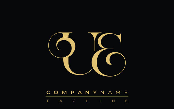 UE Abstract Creative Jewelry Logo. A stylish logo featuring golden monogram initials in an elegant and modern typography, perfect for branding