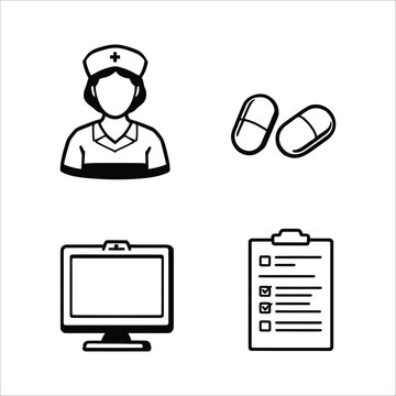 Medical healthcare nurse pills computer checklist vector illustration icon graphic design art 