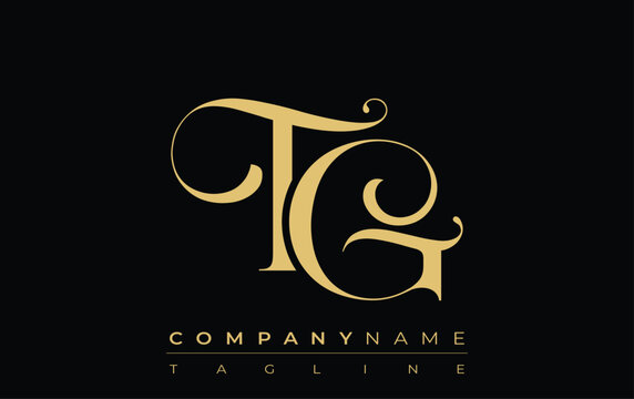 TG Abstract Creative Jewelry Logo. A stylish logo featuring golden monogram initials in an elegant and modern typography, perfect for branding