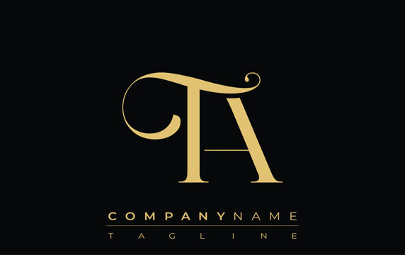 TA Abstract Creative Jewelry Logo. A stylish logo featuring golden monogram initials in an elegant and modern typography, perfect for branding