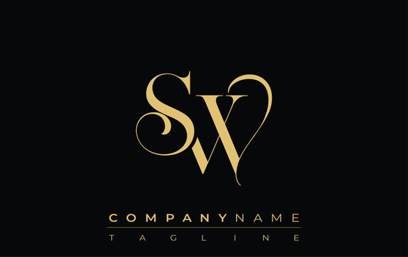 SW Abstract Creative Jewelry Logo. A stylish logo featuring golden monogram initials in an elegant and modern typography, perfect for branding