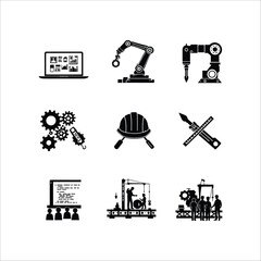 industry automation engineering manufacturing technology icons vector illustration set design