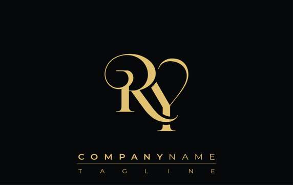 RY Abstract Creative Jewelry Logo. A stylish logo featuring golden monogram initials in an elegant and modern typography, perfect for branding