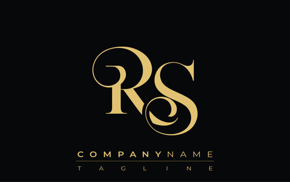 RS Abstract Creative Jewelry Logo. A stylish logo featuring golden monogram initials in an elegant and modern typography, perfect for branding