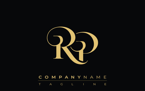 RP Abstract Creative Jewelry Logo. A stylish logo featuring golden monogram initials in an elegant and modern typography, perfect for branding