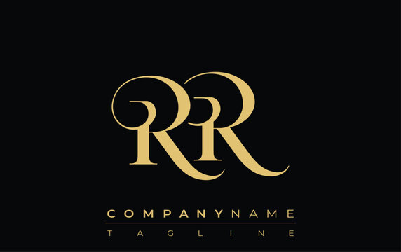 RR Abstract Creative Jewelry Logo. A stylish logo featuring golden monogram initials in an elegant and modern typography, perfect for branding
