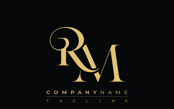 RM Abstract Creative Jewelry Logo. A stylish logo featuring golden monogram initials in an elegant and modern typography, perfect for branding