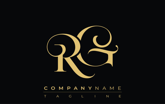 RG Abstract Creative Jewelry Logo. A stylish logo featuring golden monogram initials in an elegant and modern typography, perfect for branding