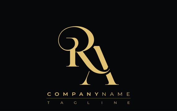 RA Abstract Creative Jewelry Logo. A stylish logo featuring golden monogram initials in an elegant and modern typography, perfect for branding
