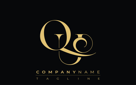 QU Abstract Creative Jewelry Logo. A stylish logo featuring golden monogram initials in an elegant and modern typography, perfect for branding