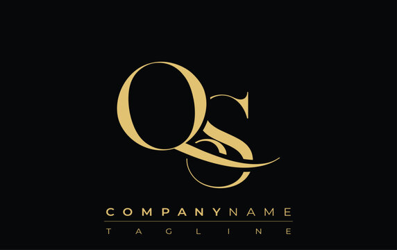 QS Abstract Creative Jewelry Logo. A stylish logo featuring golden monogram initials in an elegant and modern typography, perfect for branding