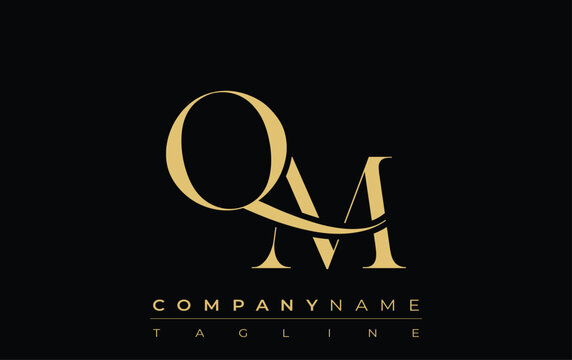 QM Abstract Creative Jewelry Logo. A stylish logo featuring golden monogram initials in an elegant and modern typography, perfect for branding
