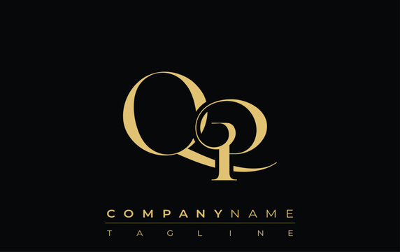 QP Abstract Creative Jewelry Logo. A stylish logo featuring golden monogram initials in an elegant and modern typography, perfect for branding