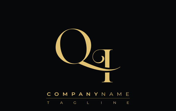 QI Abstract Creative Jewelry Logo. A stylish logo featuring golden monogram initials in an elegant and modern typography, perfect for branding