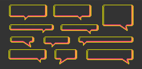Aufkleber - Set of neon pixel icons of speech bubbles. Retro 8 bit shapes in pixel art.