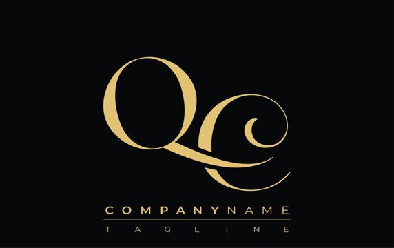 QC Abstract Creative Jewelry Logo. A stylish logo featuring golden monogram initials in an elegant and modern typography, perfect for branding