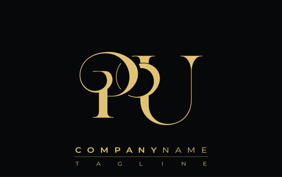 PU Abstract Creative Jewelry Logo. A stylish logo featuring golden monogram initials in an elegant and modern typography, perfect for branding