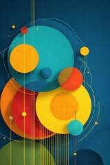 Poster - Colorful geometric abstract artwork with overlapping circular shapes on a deep blue background