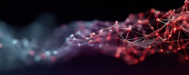 Poster - Abstract network of red and blue connections on a dark gradient background