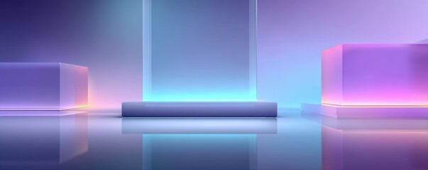 Poster - Minimalistic gradient background with luminous geometric shapes and reflective surfaces