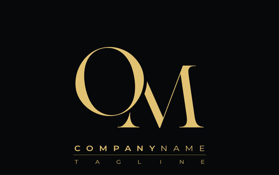 OM Abstract Creative Jewelry Logo. A stylish logo featuring golden monogram initials in an elegant and modern typography, perfect for branding