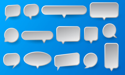 Aufkleber - Set of white speech bubbles on a blue background. Vector illustration.