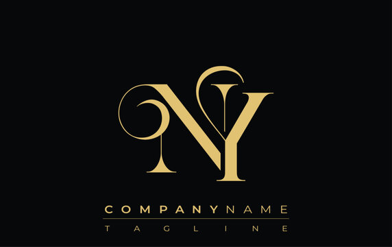 NY Abstract Creative Jewelry Logo. A stylish logo featuring golden monogram initials in an elegant and modern typography, perfect for branding
