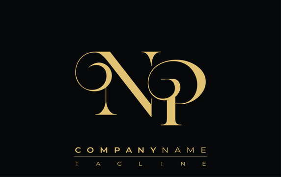 NP Abstract Creative Jewelry Logo. A stylish logo featuring golden monogram initials in an elegant and modern typography, perfect for branding
