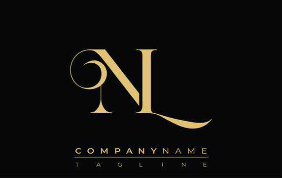 NL Abstract Creative Jewelry Logo. A stylish logo featuring golden monogram initials in an elegant and modern typography, perfect for branding