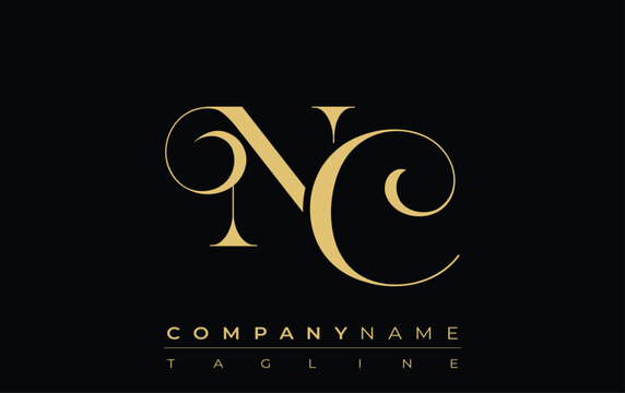 NC Abstract Creative Jewelry Logo. A stylish logo featuring golden monogram initials in an elegant and modern typography, perfect for branding
