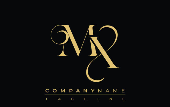 MX Abstract Creative Jewelry Logo. A stylish logo featuring golden monogram initials in an elegant and modern typography, perfect for branding
