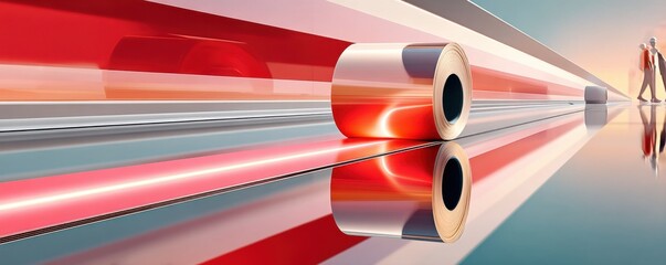 Poster - Industrial steel rolls with modern reflective surfaces and vibrant colors