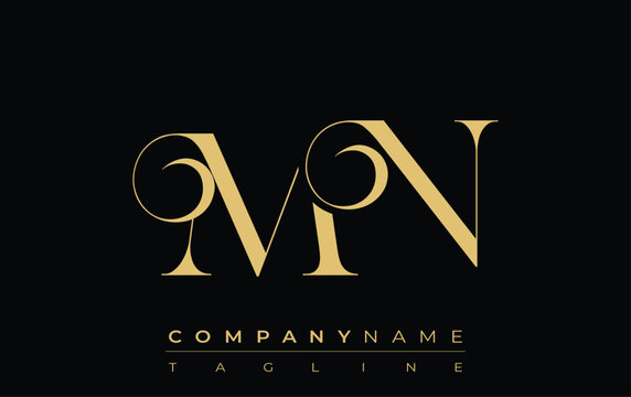 MN Abstract Creative Jewelry Logo. A stylish logo featuring golden monogram initials in an elegant and modern typography, perfect for branding