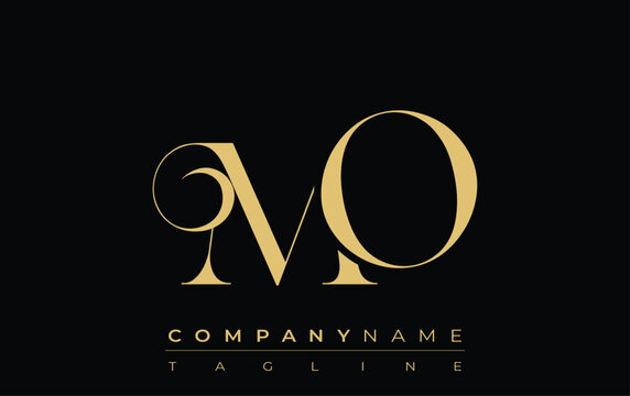 MO Abstract Creative Jewelry Logo. A stylish logo featuring golden monogram initials in an elegant and modern typography, perfect for branding