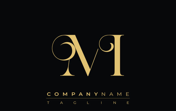 MI Abstract Creative Jewelry Logo. A stylish logo featuring golden monogram initials in an elegant and modern typography, perfect for branding