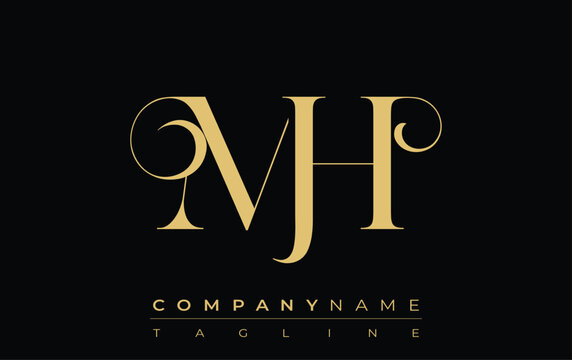 MH Abstract Creative Jewelry Logo. A stylish logo featuring golden monogram initials in an elegant and modern typography, perfect for branding