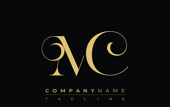 MC Abstract Creative Jewelry Logo. A stylish logo featuring golden monogram initials in an elegant and modern typography, perfect for branding