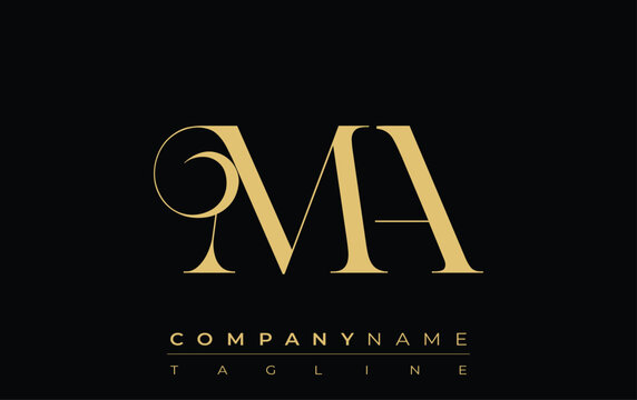 MA Abstract Creative Jewelry Logo. A stylish logo featuring golden monogram initials in an elegant and modern typography, perfect for branding