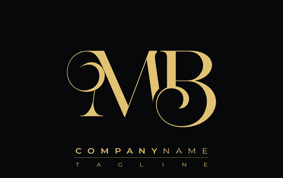 MB Abstract Creative Jewelry Logo. A stylish logo featuring golden monogram initials in an elegant and modern typography, perfect for branding